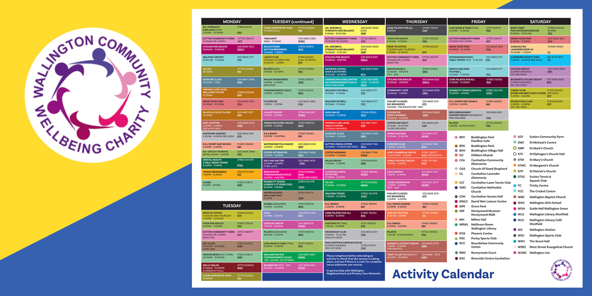 Activity Calendar Wallington Community Wellbeing Charity Activity Calendar Wallington Community Wellbeing Charity